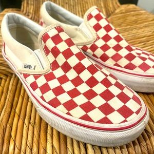 Vans red and white checkered shoes